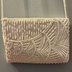 Magid Cream Beaded Clutch